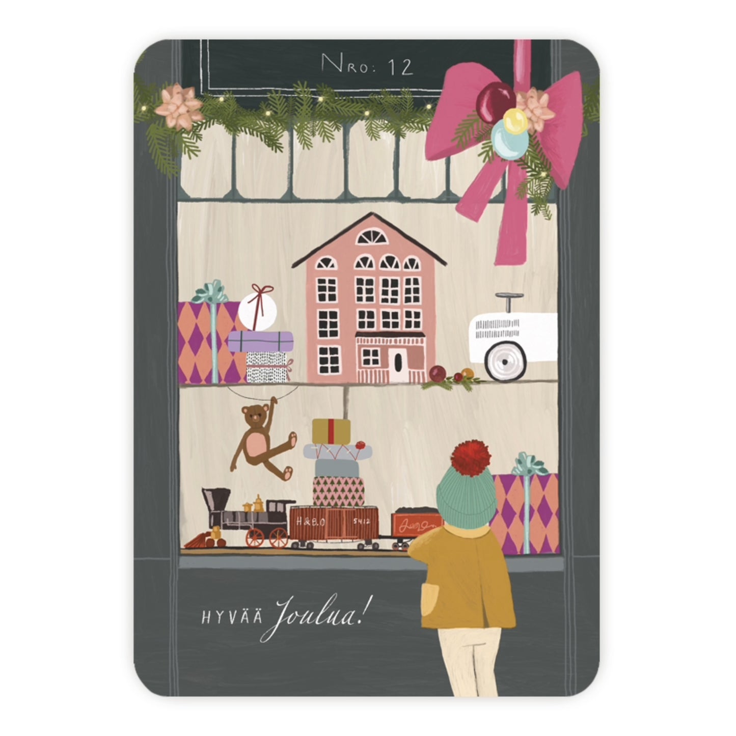 1-osainen joulukortti Kaupan ikkuna