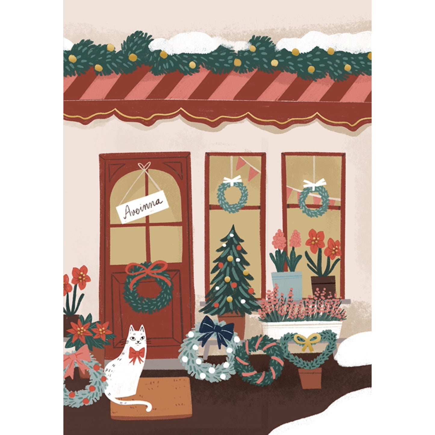 2-osainen joulukortti Jouluinen kukkapuoti